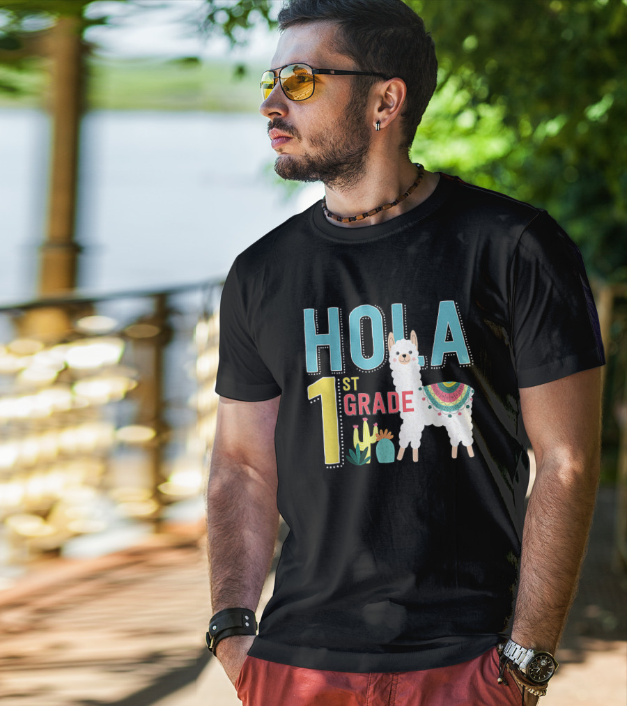HOLA First Grade Llama Cactus Theme Educational ESL Teachers T-Shirt