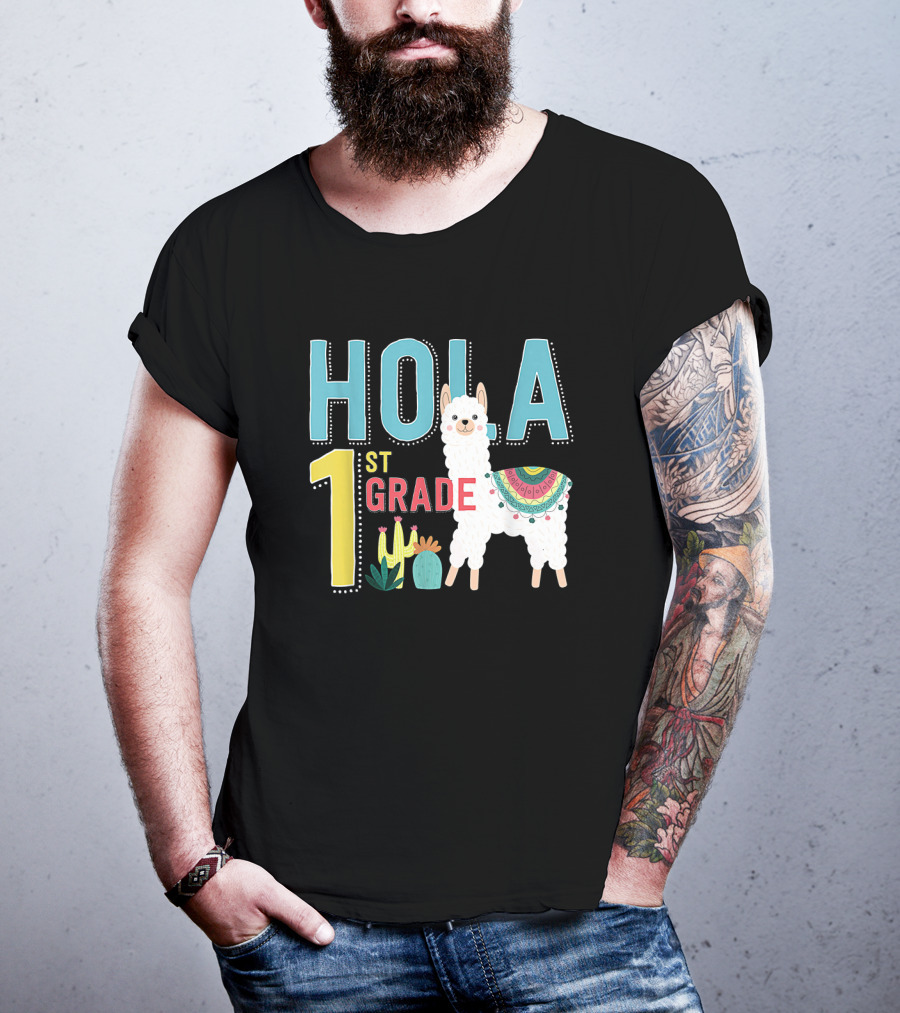 HOLA First Grade Llama Cactus Theme Educational ESL Teachers T-Shirt