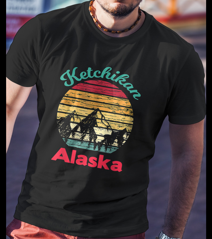 Ketchikan Alaska Retro Mountain Sunset Scenery T-Shirt