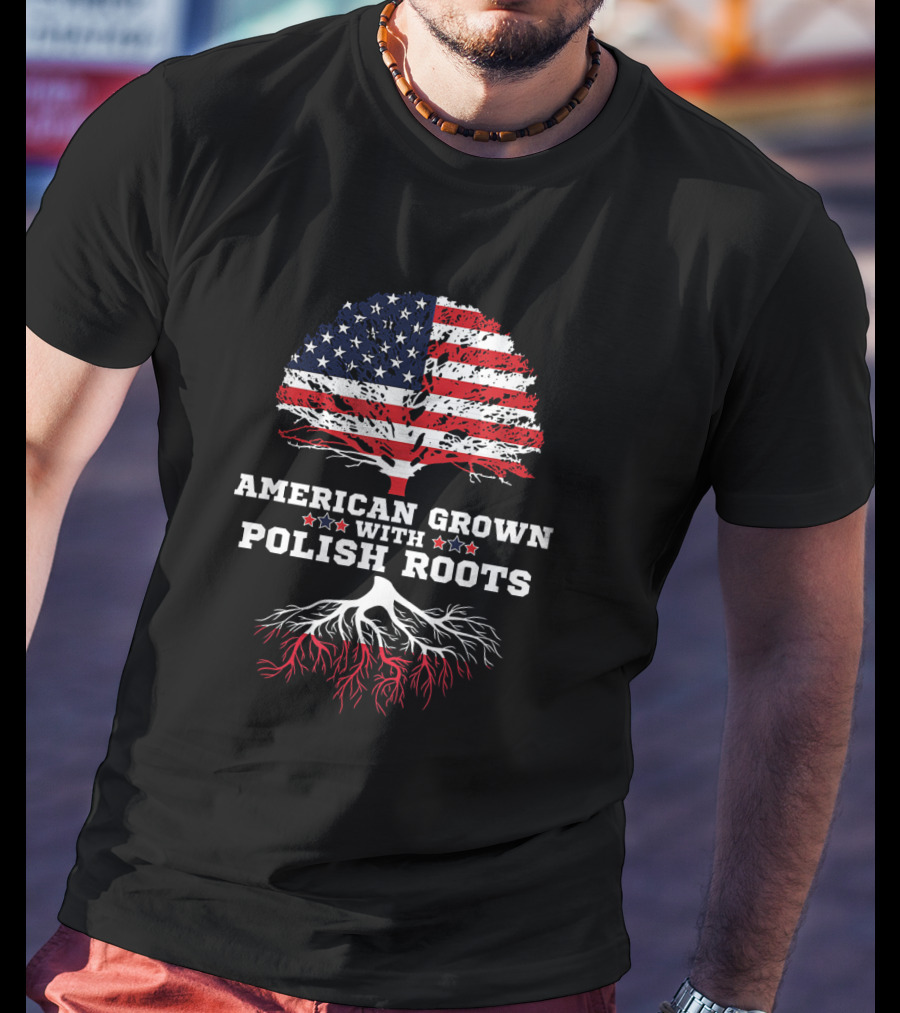 American Grown With Polish Roots Flag Tree T-Shirt