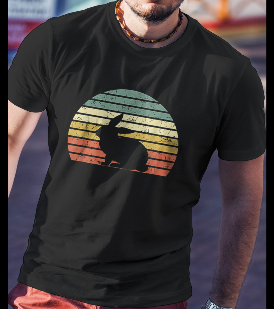 Retro Sunset Silhouette Rabbit Vintage 70s T-Shirt