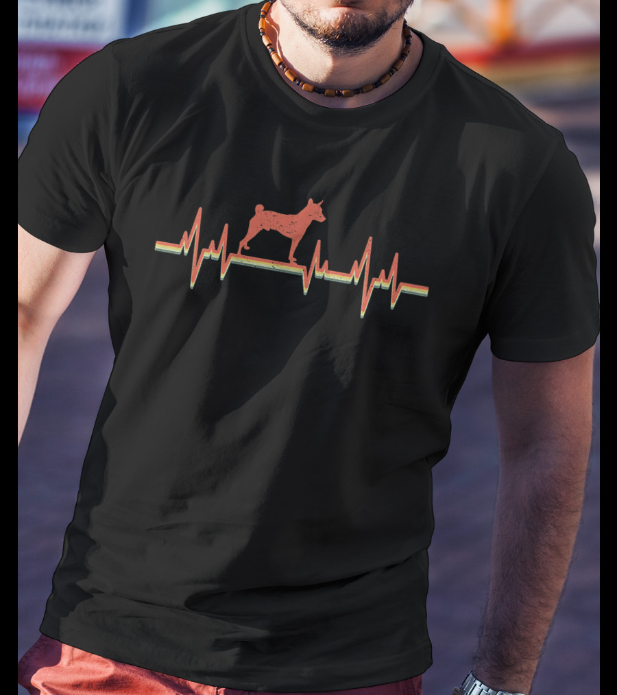 Basenji Heartbeat Vintage Style Graphic With Dog T-Shirt