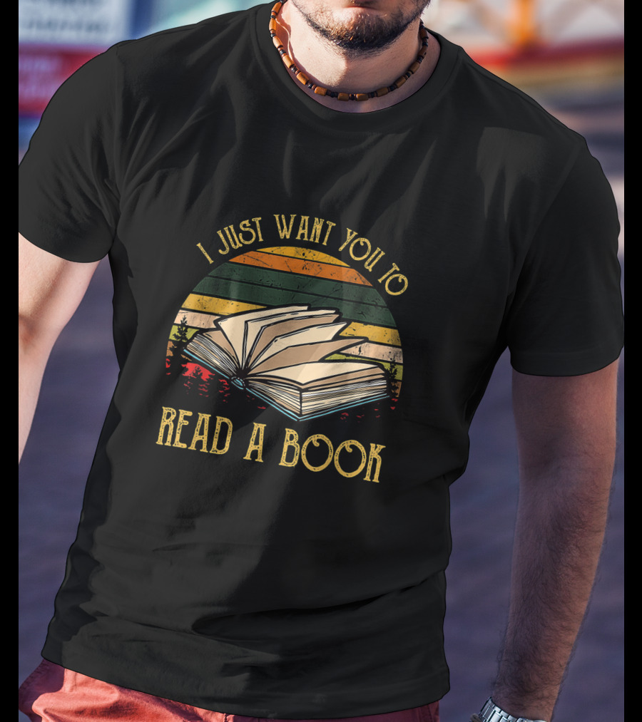 Vintage Sunset Aesthetic Book Lover I Just Want You To Read A Book T-Shirt