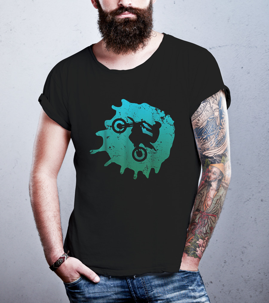 Motocross Dirt Bike Enduro Vintage Distress Silhouette Splash T-Shirt