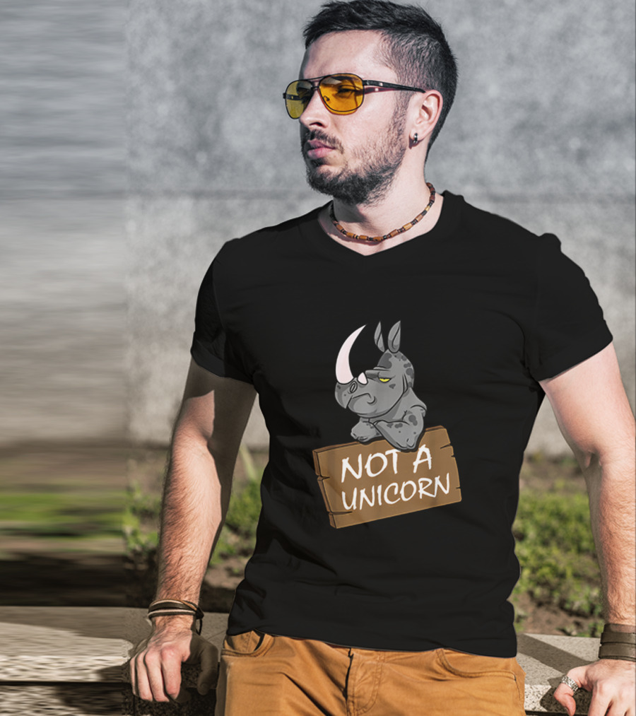 Not A Unicorn Grumpy Rhino Holding Sign T-Shirt