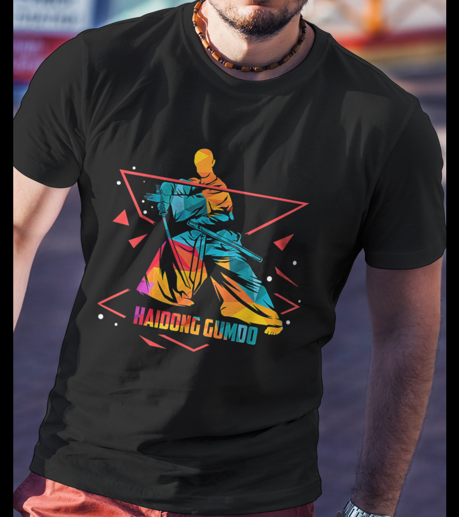 Haidong Gumdo Dynamic Martial Arts Illustration Rainbow Geometric T-Shirt