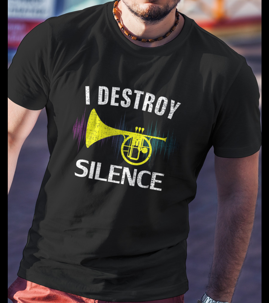 Vintage Mellophone I Destroy Silence Funny Orchestra Music Instrument Sound Waves T-Shirt