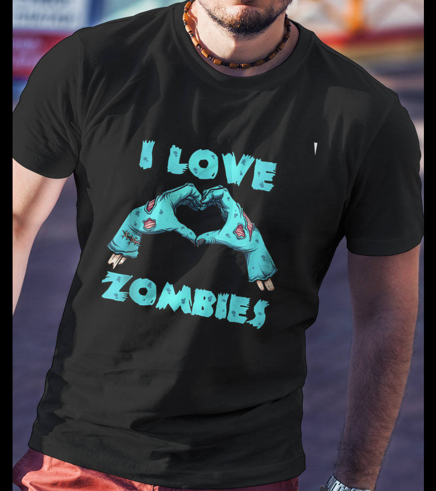 I Love Zombies Halloween Horror Funny Zombie Heart Hand Gesture T-Shirt