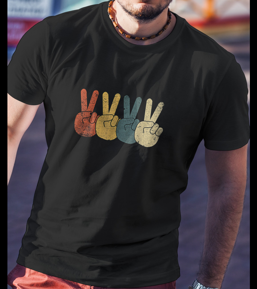 Retro Peace Sign Hand 60's 70's Hippie Vibe T-Shirt