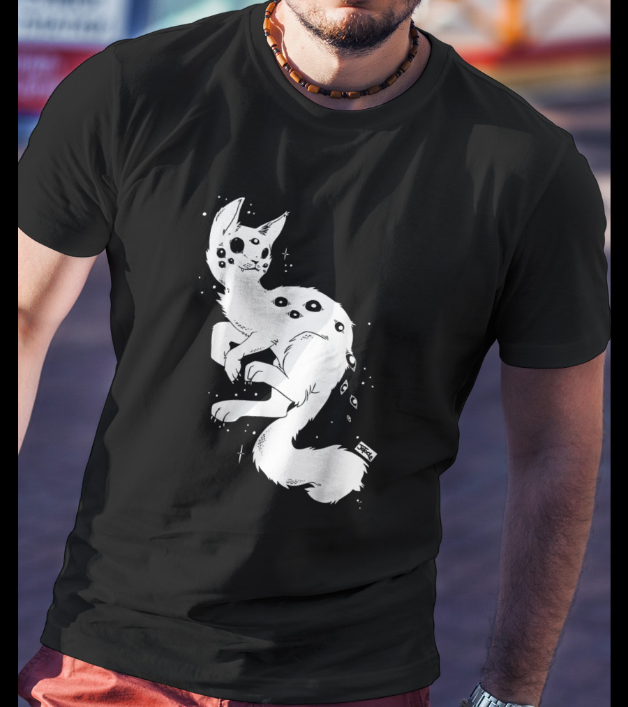 Creepy Cat Multi-Eyed Kawaii Kitty With Stars T-Shirt