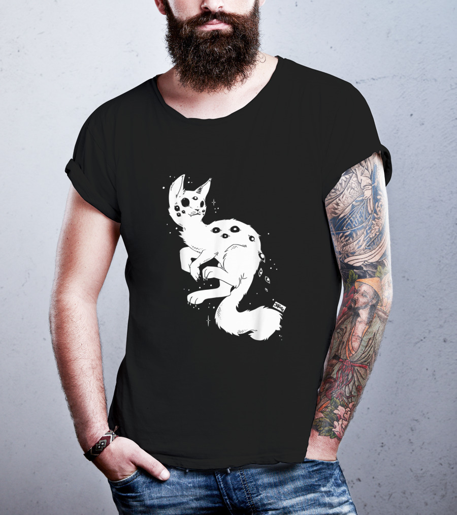 Creepy Cat Multi-Eyed Kawaii Kitty With Stars T-Shirt