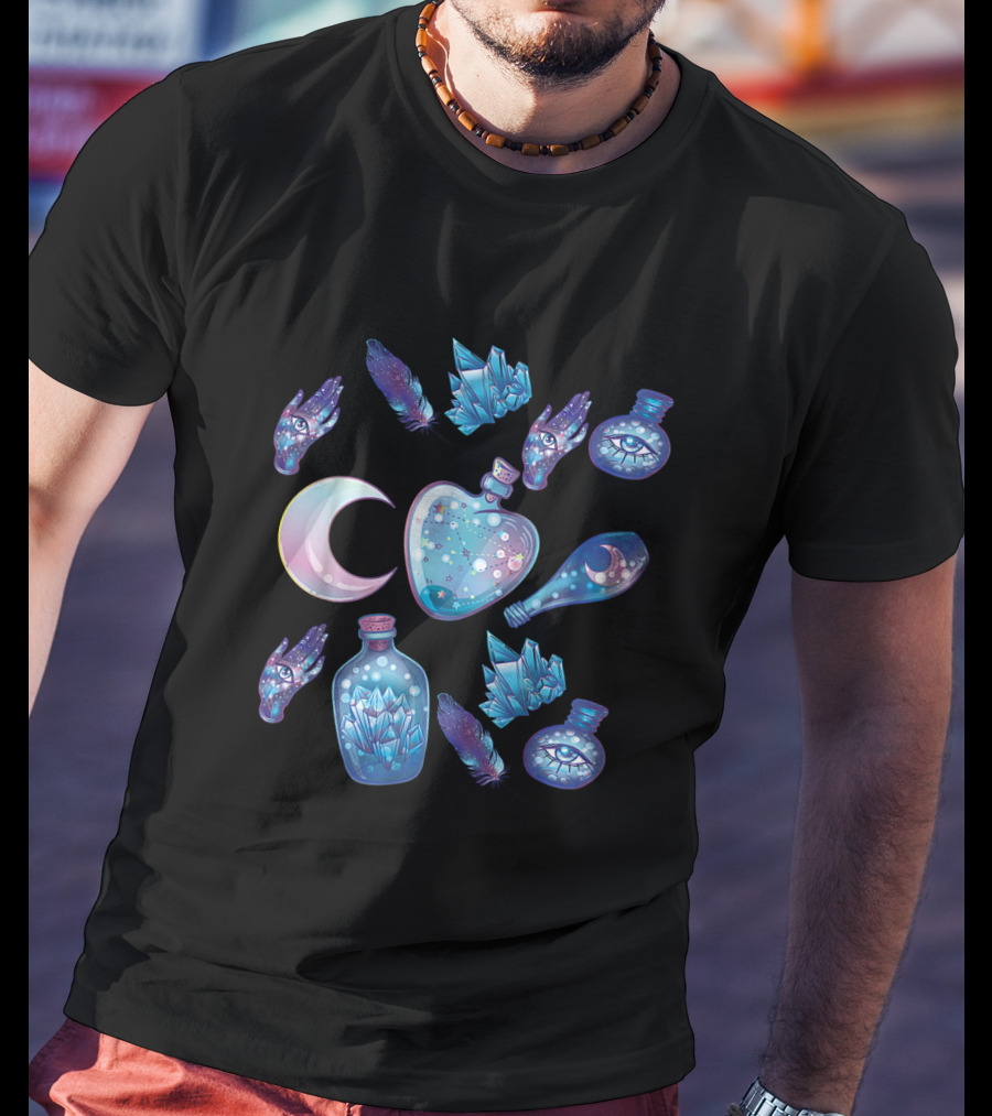 Pastel Goth Kawaii Crystal Moon And Mystical Energy Elements T-Shirt