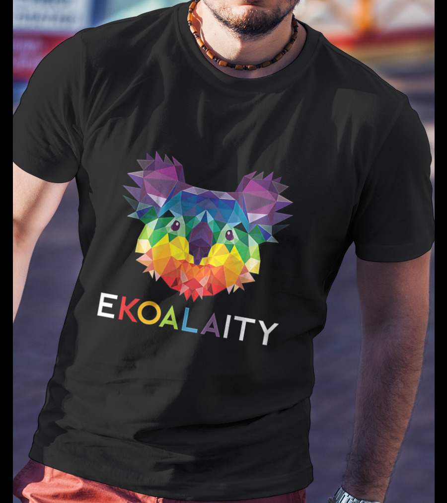 Colorful Geometric EKOALAITY Koala Face With Rainbow Pride Flag Text Elements T-Shirt