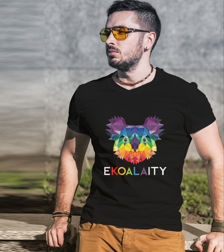 Colorful Geometric EKOALAITY Koala Face With Rainbow Pride Flag Text Elements T-Shirt