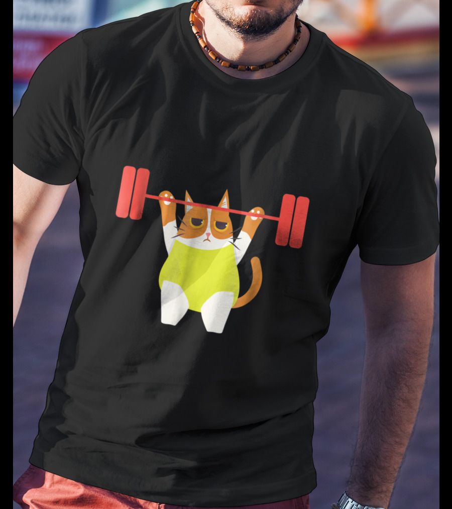 Playful Cat Weight Lifting Gym Humor For Fitness And Cat Lovers T-Shirt