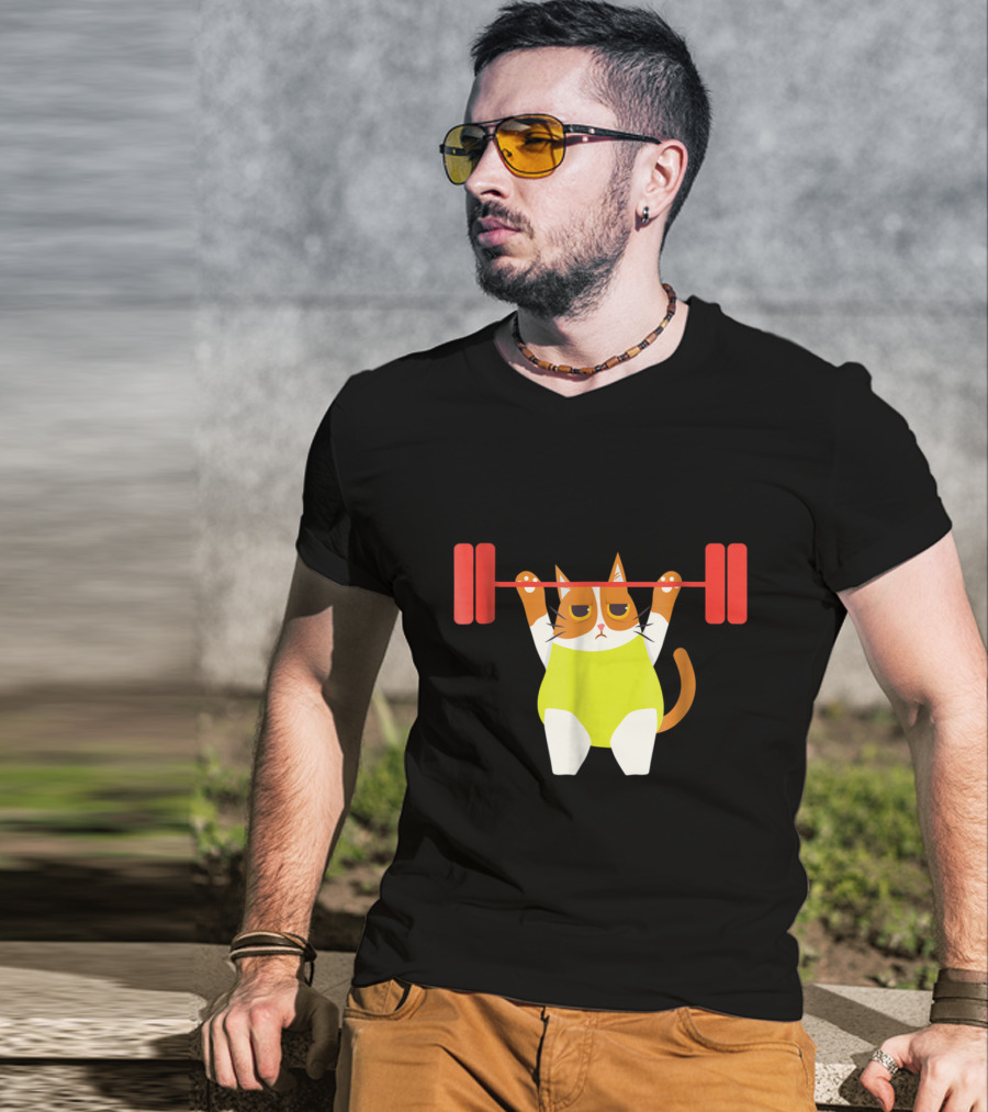 Playful Cat Weight Lifting Gym Humor For Fitness And Cat Lovers T-Shirt