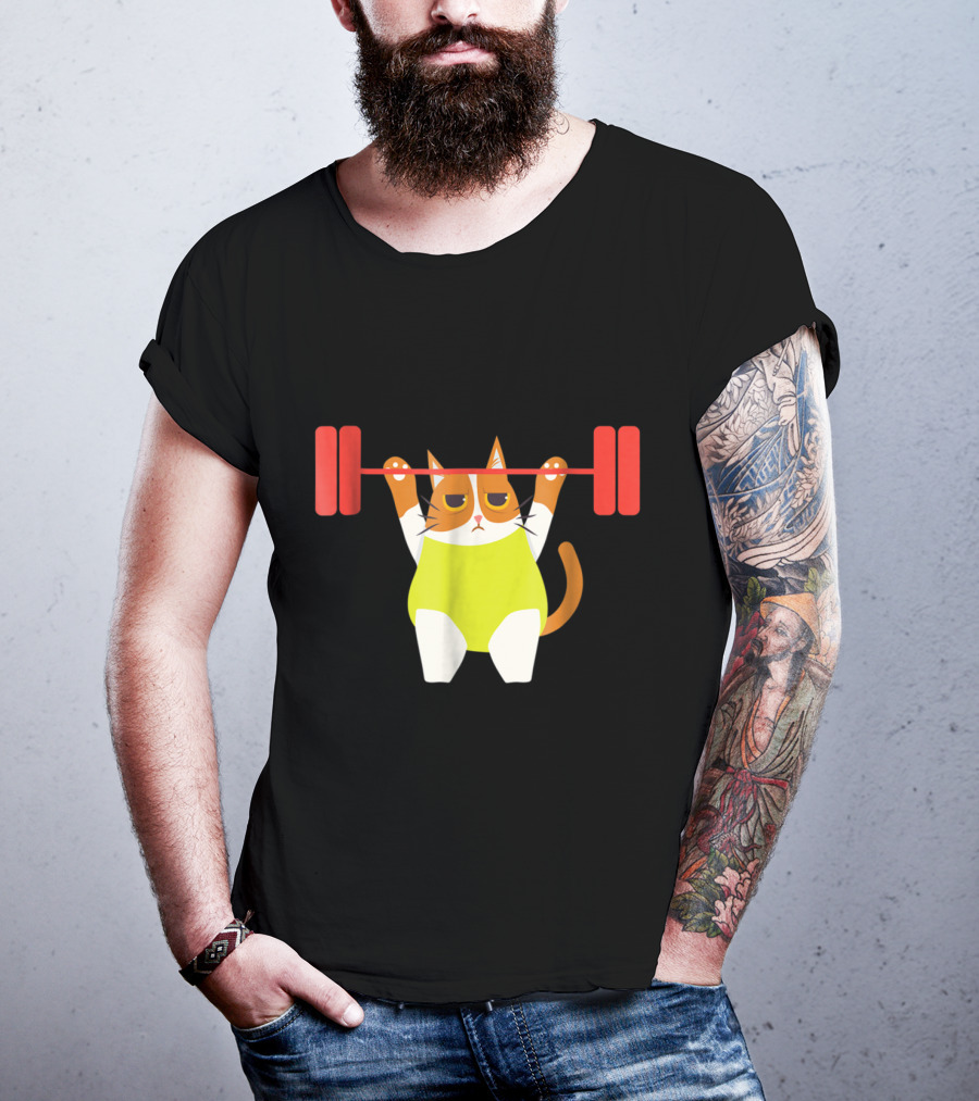 Playful Cat Weight Lifting Gym Humor For Fitness And Cat Lovers T-Shirt