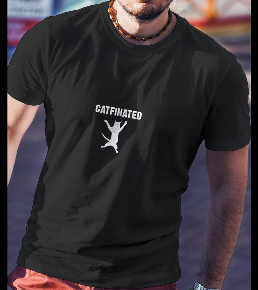 Catfinated Coffee Lovers Cat Pun Humor With Energetic Jumping Cat T-Shirt