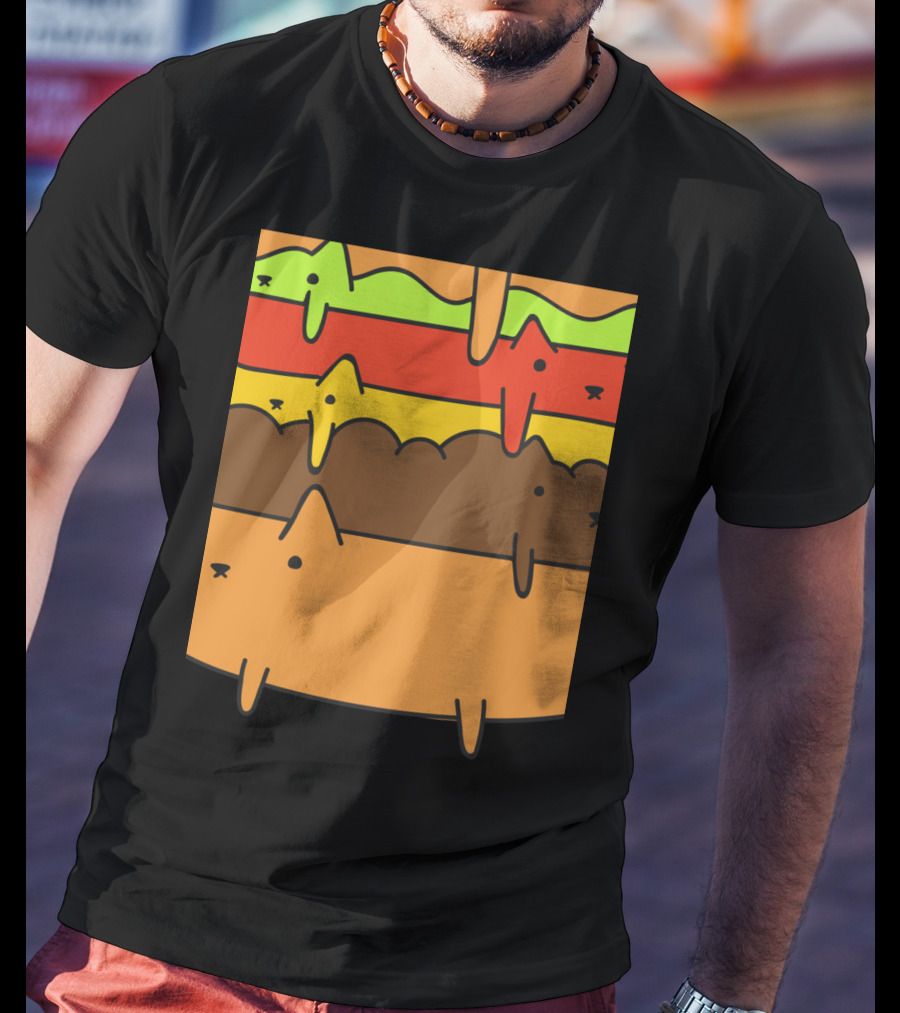Cute Kawaii Cat Burger Layers Adorable Cheese Hamburger T-Shirt