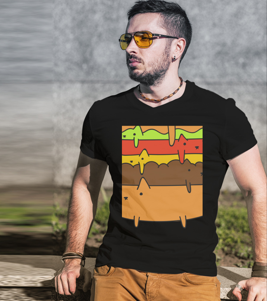 Cute Kawaii Cat Burger Layers Adorable Cheese Hamburger T-Shirt