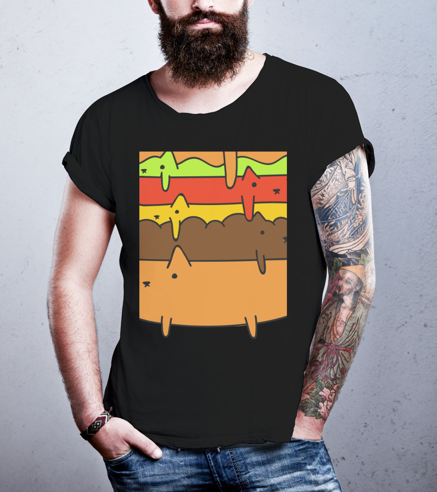 Cute Kawaii Cat Burger Layers Adorable Cheese Hamburger T-Shirt