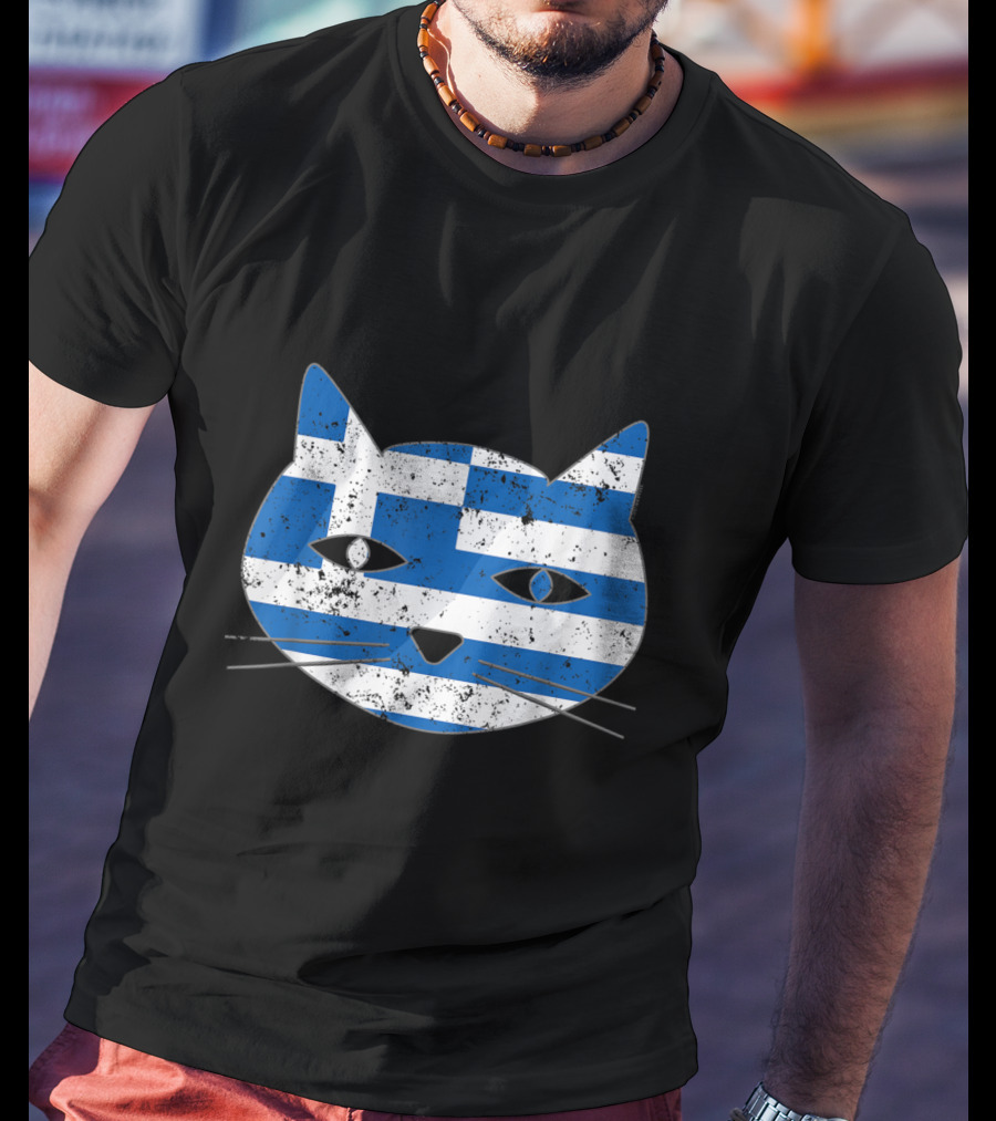 Greek Flag Cat Head Design For Cat Lovers T-Shirt