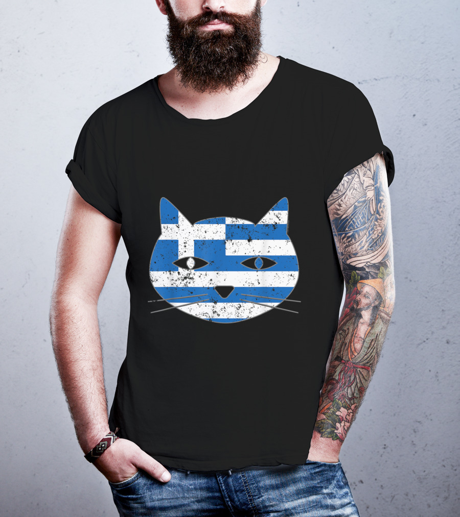 Greek Flag Cat Head Design For Cat Lovers T-Shirt