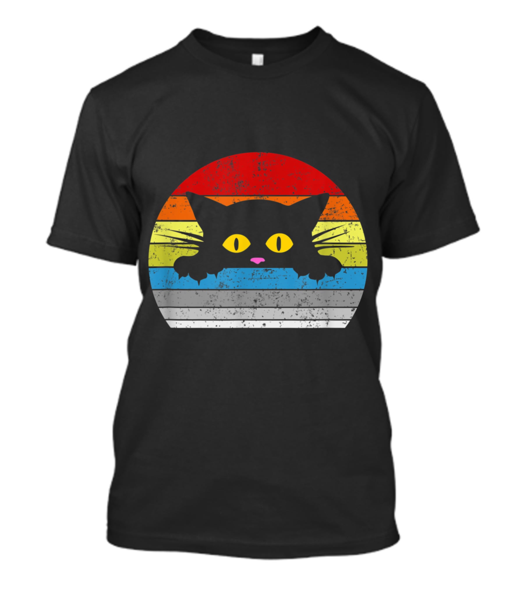 Vintage Rainbow Cat Peeking Retro 80s Style For Cat Lovers T-Shirt