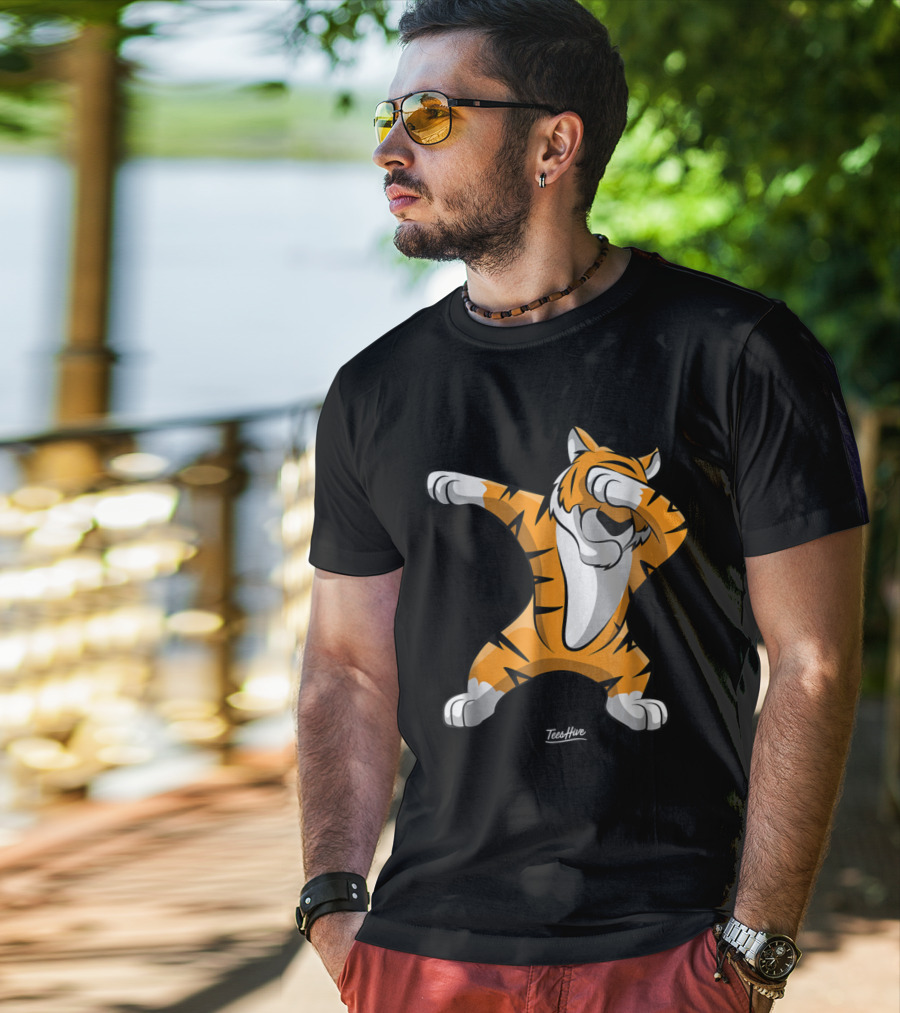 TeesHive Dabbing Tiger Funny Safari Animal Dab Tiger T-Shirt