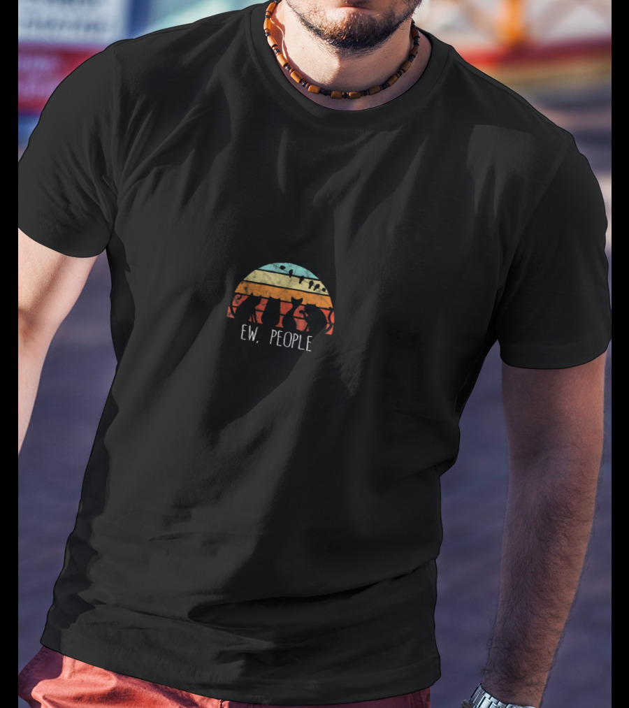 Ew People Meowy Cat Lovers Funny Vintage Sunset T-Shirt