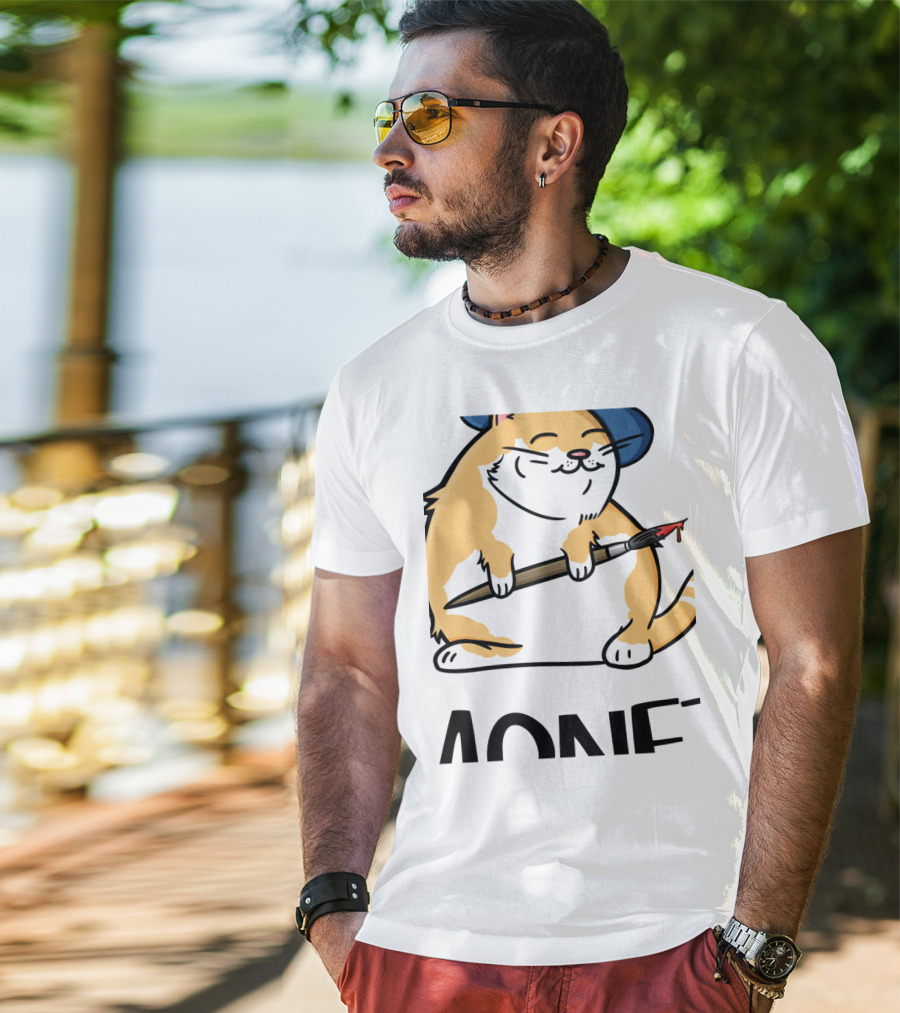 Funny Cat French Artist As Feline Claude Monet Parody With Paintbrush And Beret T-Shirt