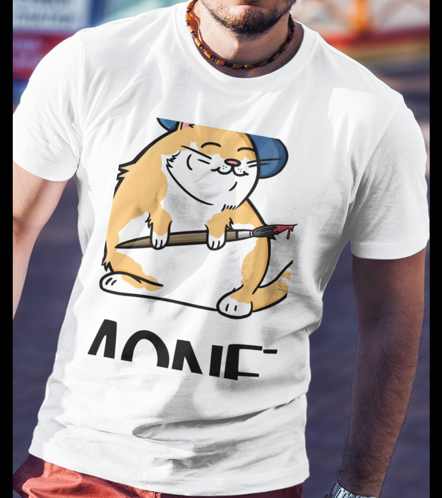 Funny Cat French Artist As Feline Claude Monet Parody With Paintbrush And Beret T-Shirt
