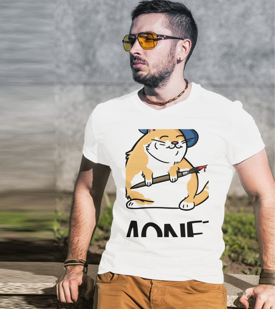 Funny Cat French Artist As Feline Claude Monet Parody With Paintbrush And Beret T-Shirt
