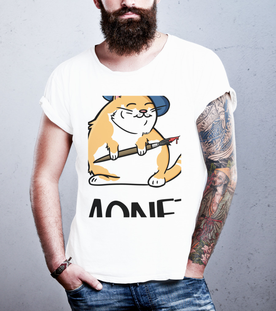 Funny Cat French Artist As Feline Claude Monet Parody With Paintbrush And Beret T-Shirt