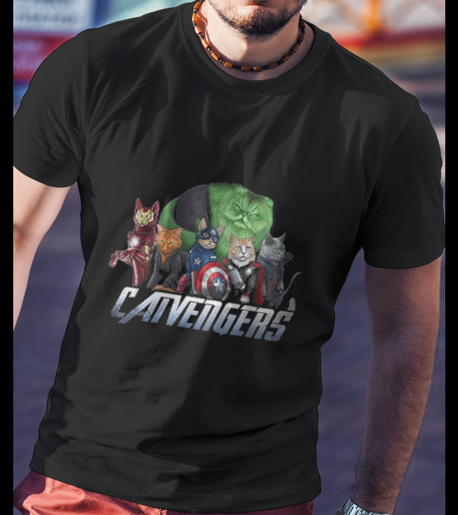 Catvengers Parody Cat Lovers Pun Featuring Hero Cats In Cosplay T-Shirt