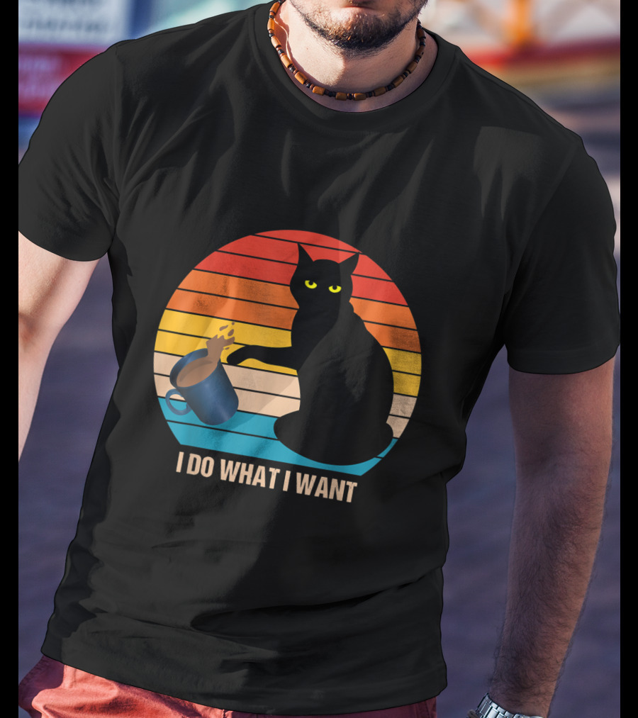 Funny Vintage Cat Do What I Want Cat Lover Retro Sunset T-Shirt