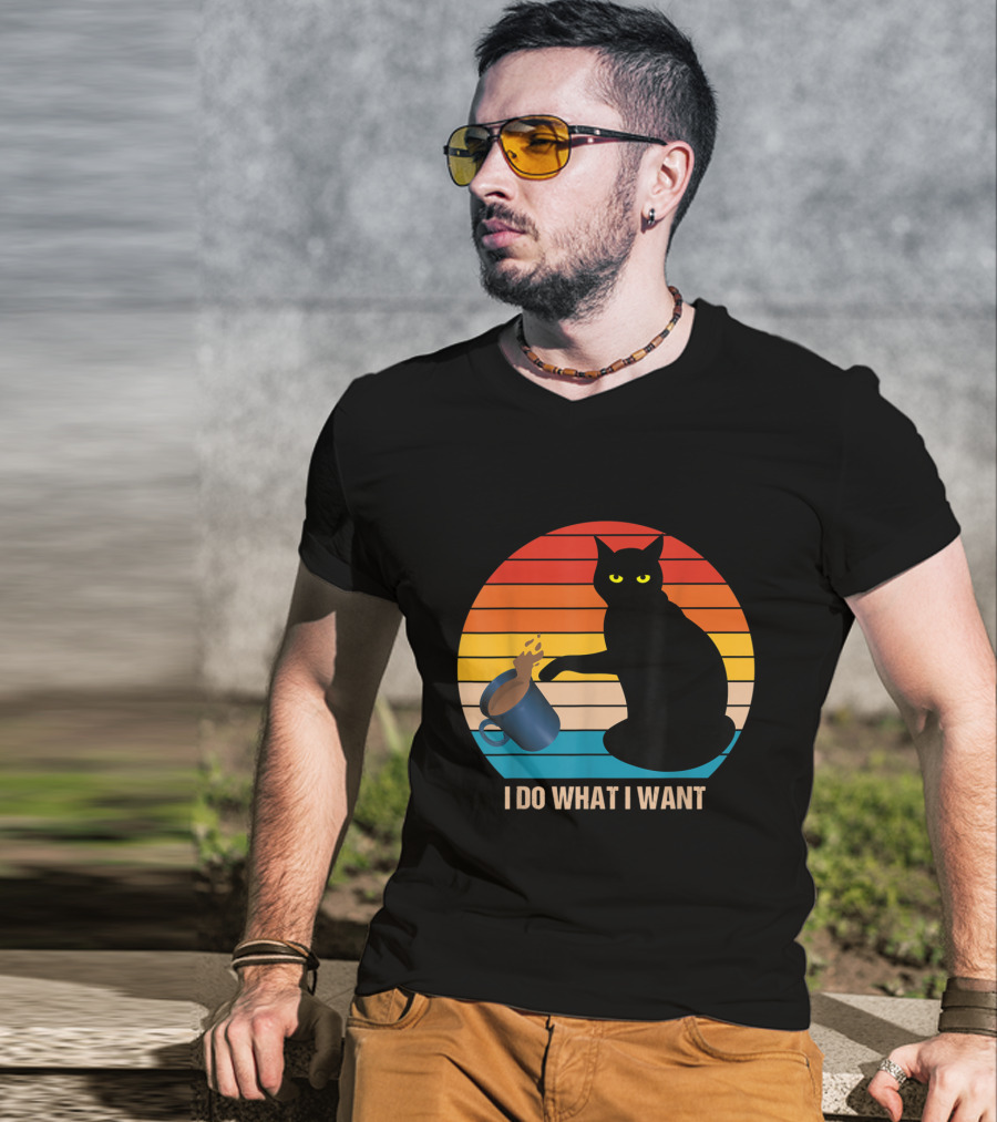 Funny Vintage Cat Do What I Want Cat Lover Retro Sunset T-Shirt