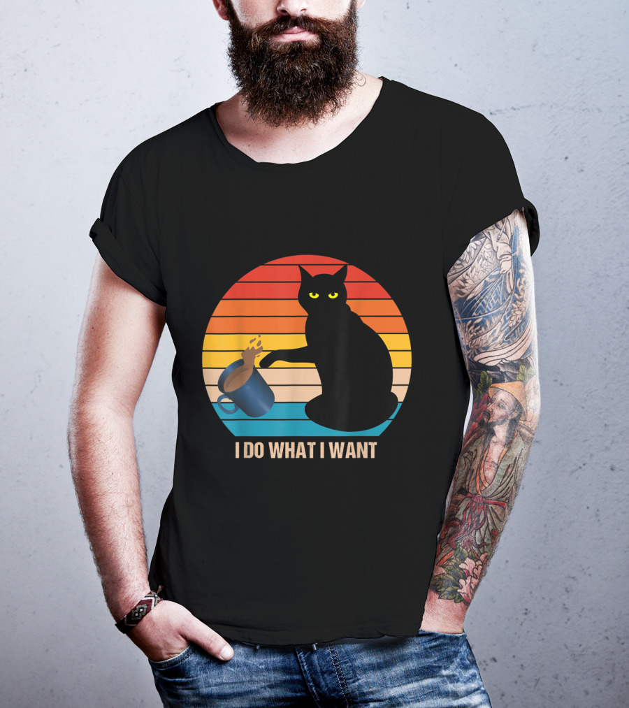Funny Vintage Cat Do What I Want Cat Lover Retro Sunset T-Shirt