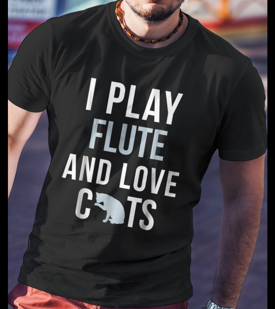 Flute Playing Enthusiast Who Loves Cats With A Playful Pose T-Shirt