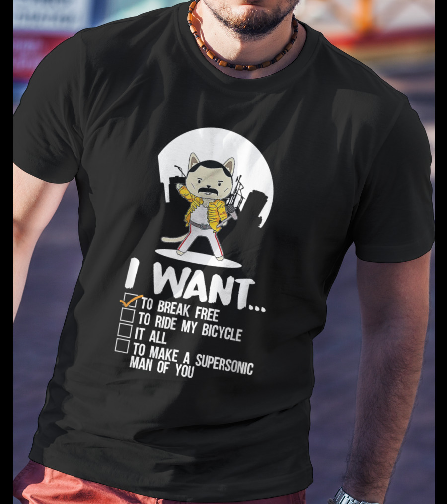 I Want To Break Free Funny Cat Costume Parody Iconic Rock Concept T-Shirt
