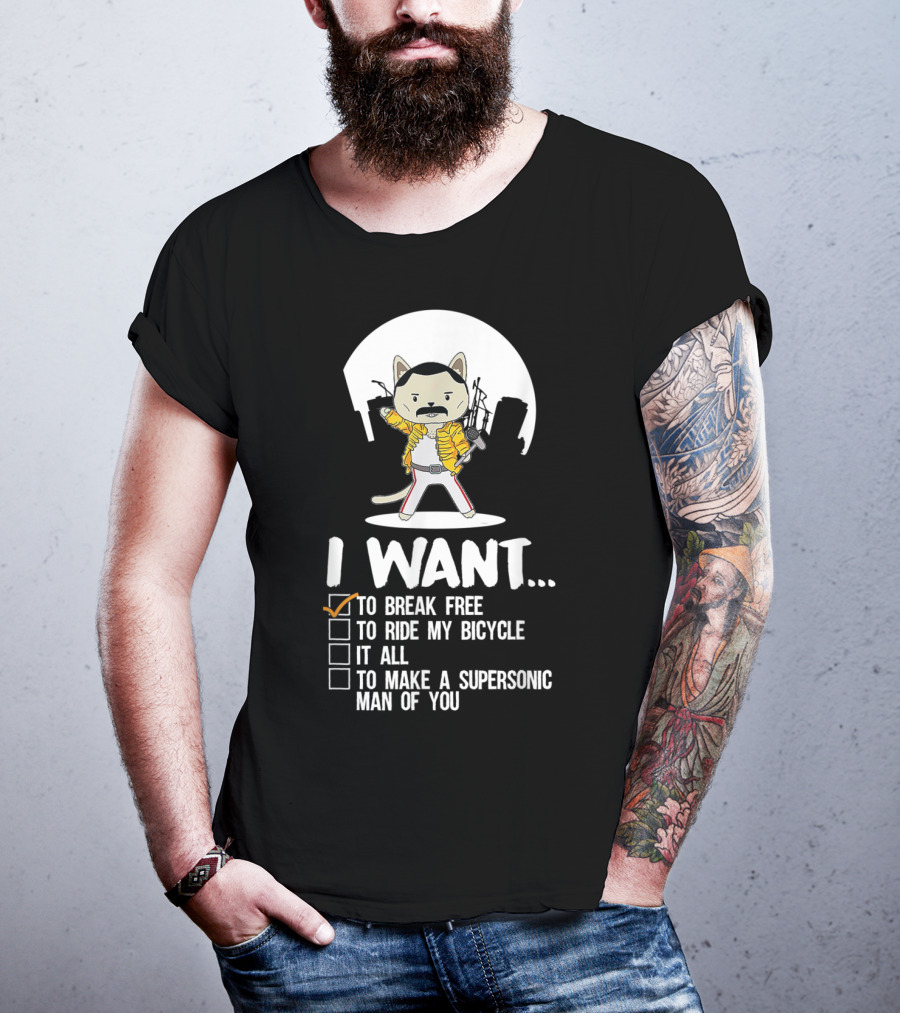 I Want To Break Free Funny Cat Costume Parody Iconic Rock Concept T-Shirt