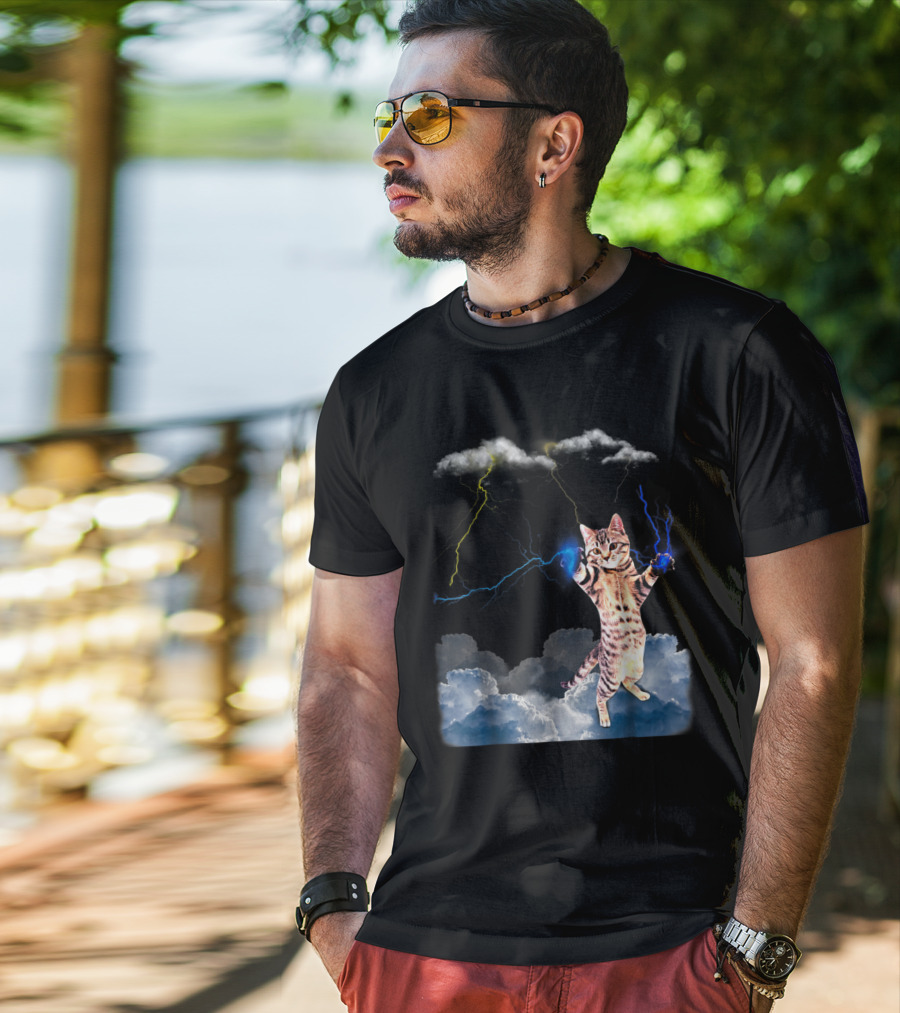 Lightning Cat With Stormy Clouds And Electric Bolts T-Shirt