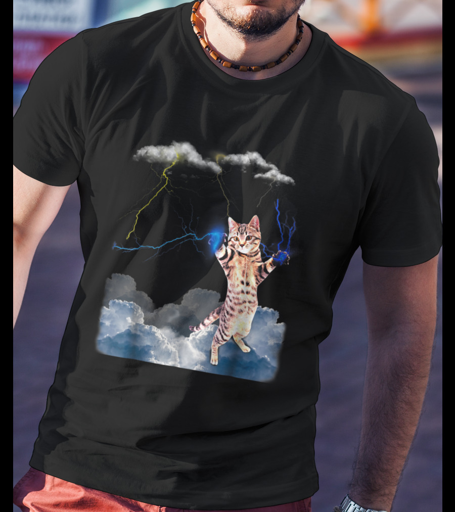 Lightning Cat With Stormy Clouds And Electric Bolts T-Shirt