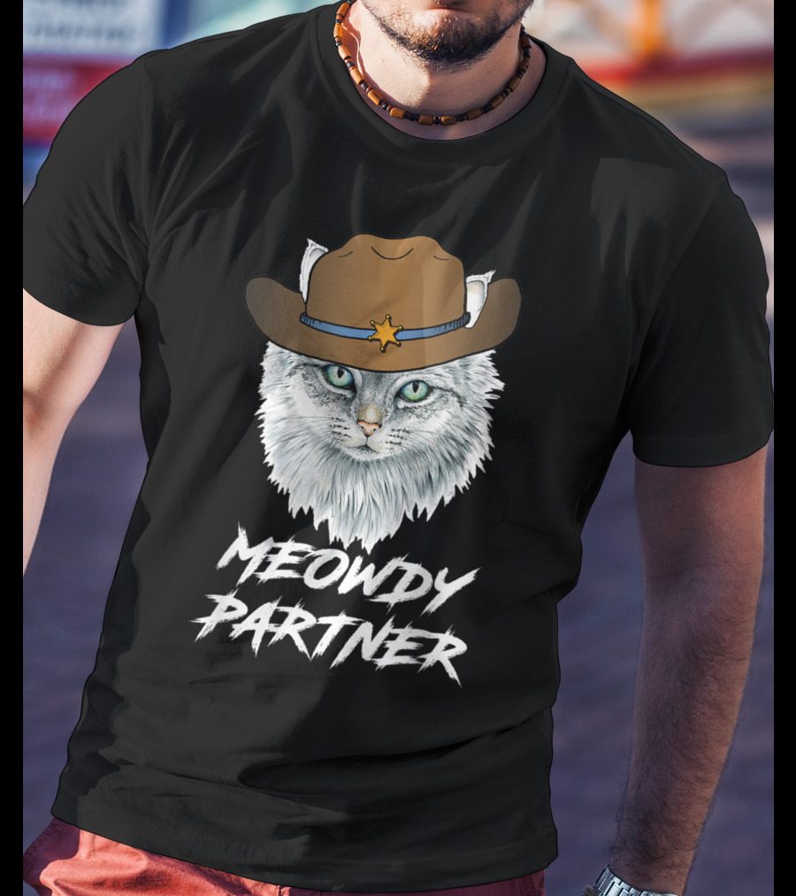 Meowdy Partner Cowboy Cat With Sheriff's Hat And Star Badge T-Shirt