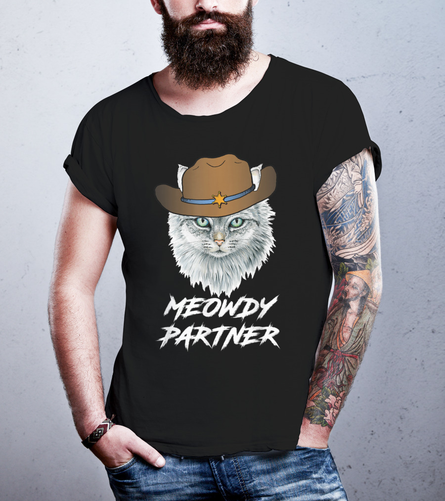 Meowdy Partner Cowboy Cat With Sheriff's Hat And Star Badge T-Shirt