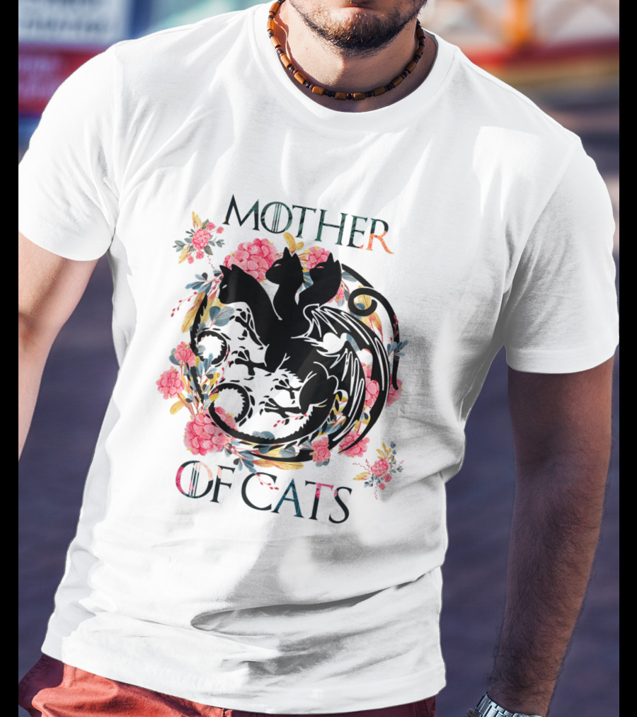 Mother Of Cats Floral Dragon Design For Cat Lovers T-Shirt