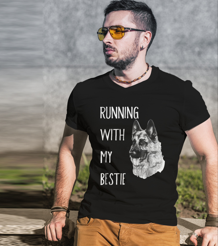 Running With My Bestie German Shepherd Dog For Runners T-Shirt