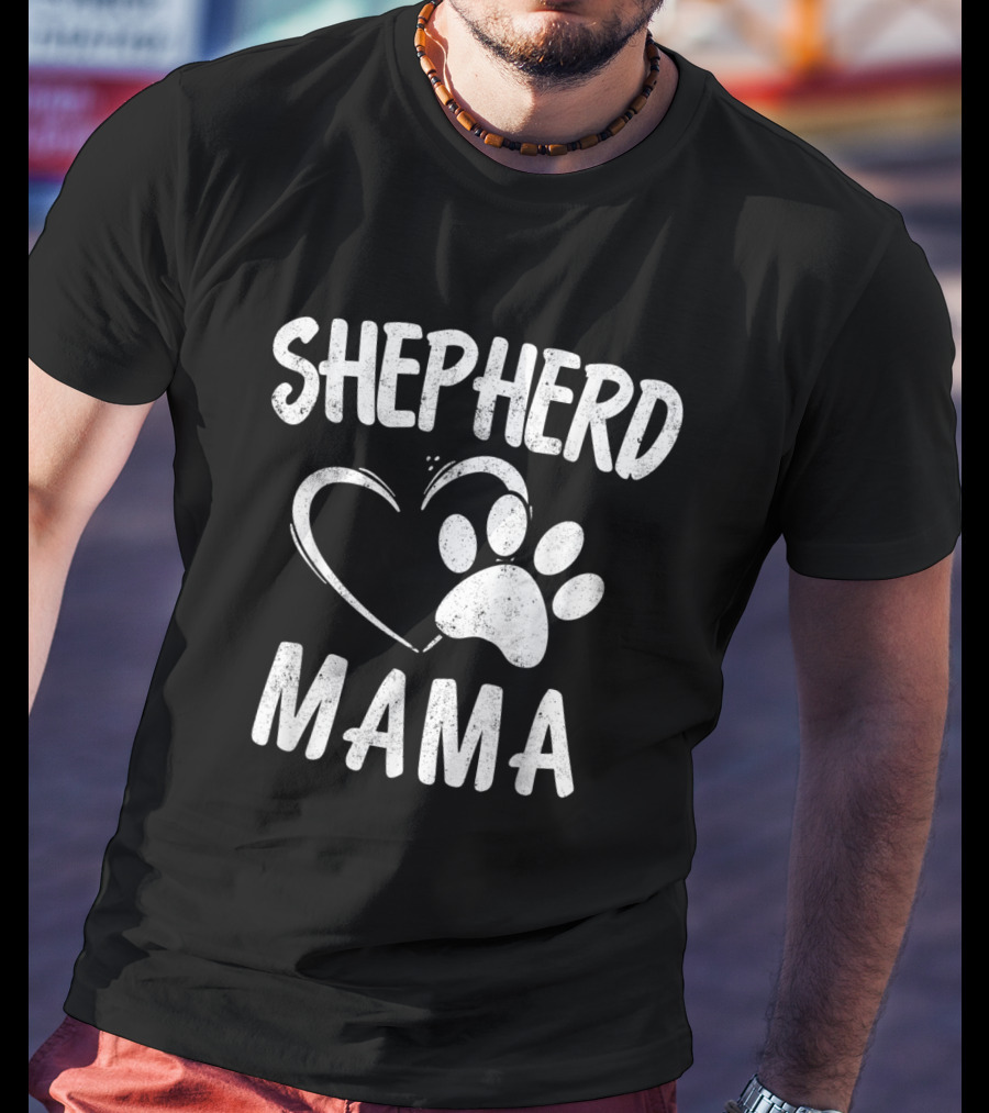 Shepherd Mama Heart Paw Print Dog Owner German Sheepdog Mom T-Shirt