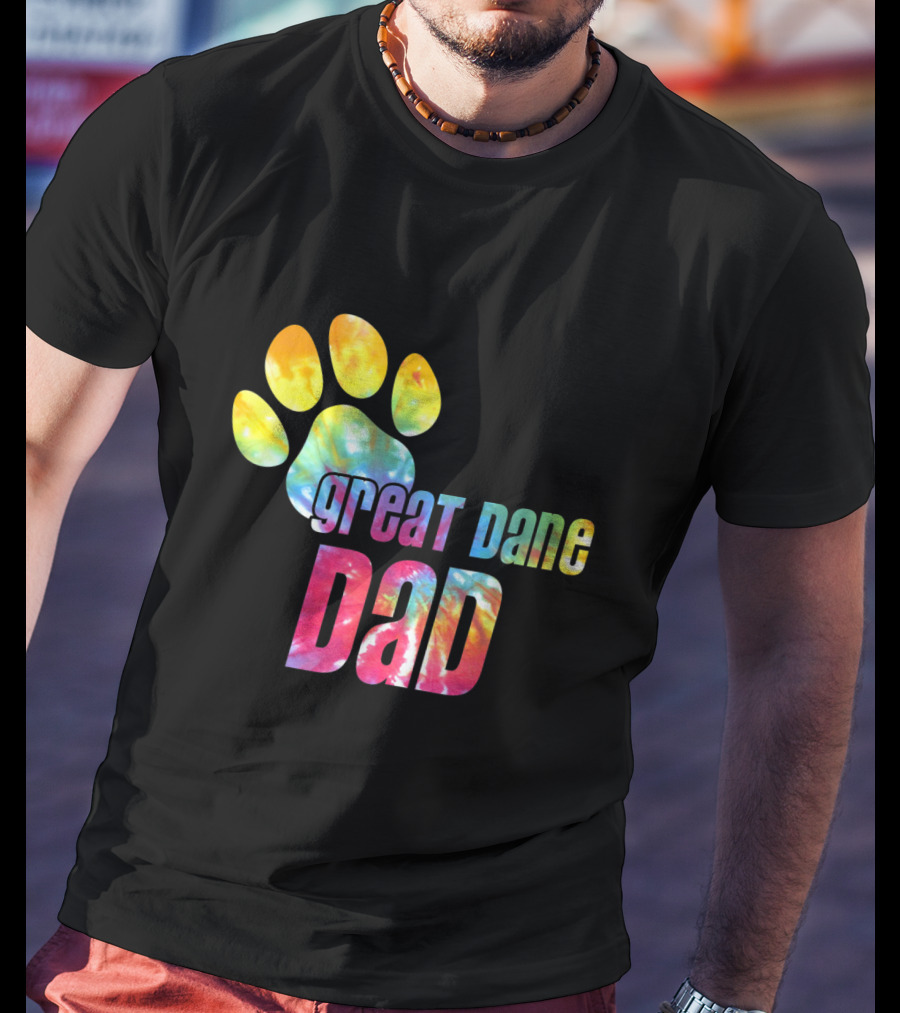 Great Dane Dad Tie Dye Paw Father's Day Dog Lovers T-Shirt