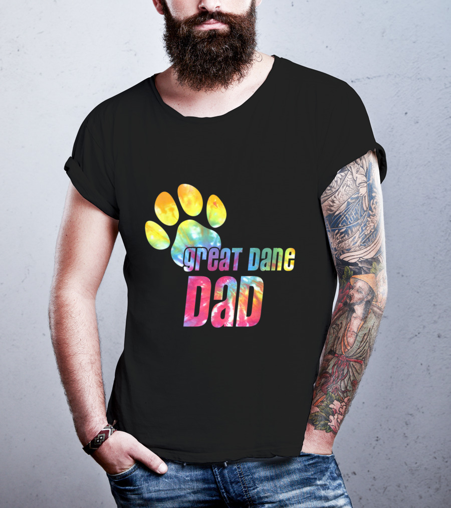 Great Dane Dad Tie Dye Paw Father's Day Dog Lovers T-Shirt